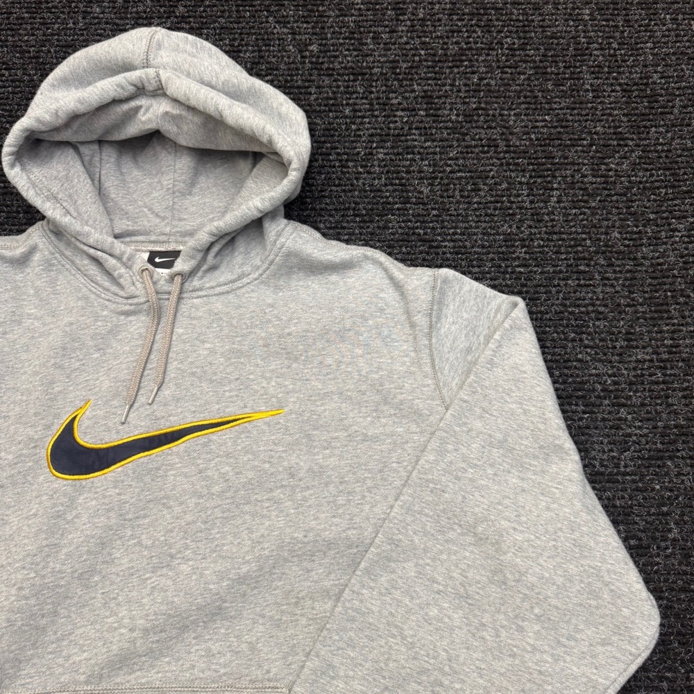 Nike Center Swoosh Hoodie Mens XXL Heather Gray Navy Yellow Embroidered Pullover - Picture 9 of 12